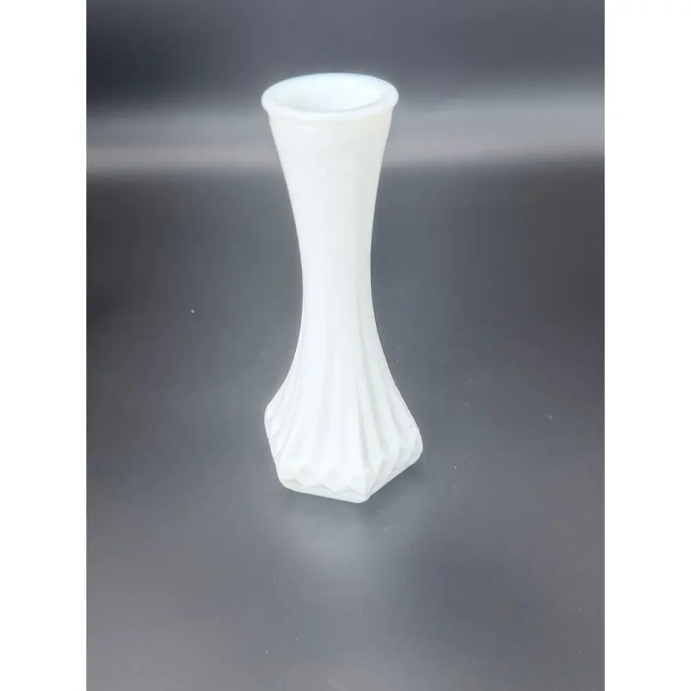 Vintage Hoosier Glass 4063-C White Milk Glass 6” Ribbed Diamond Bud Vase